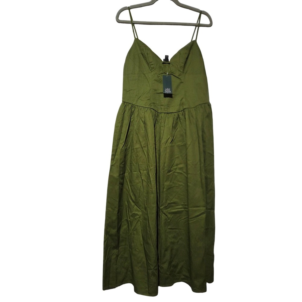 Wild Fable Olive Green Cotton Blend Smocked Back Midi Dress Womens Size M NEW